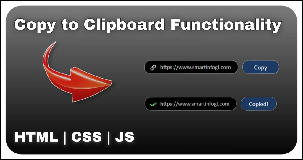 Copy to clipboard Functionality with Bootstrap icon and copied state change for URL link using HTML CSS JS