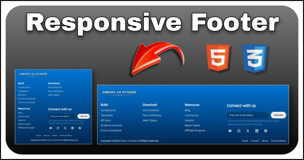 Responsive footer with multiple sections using html and css
