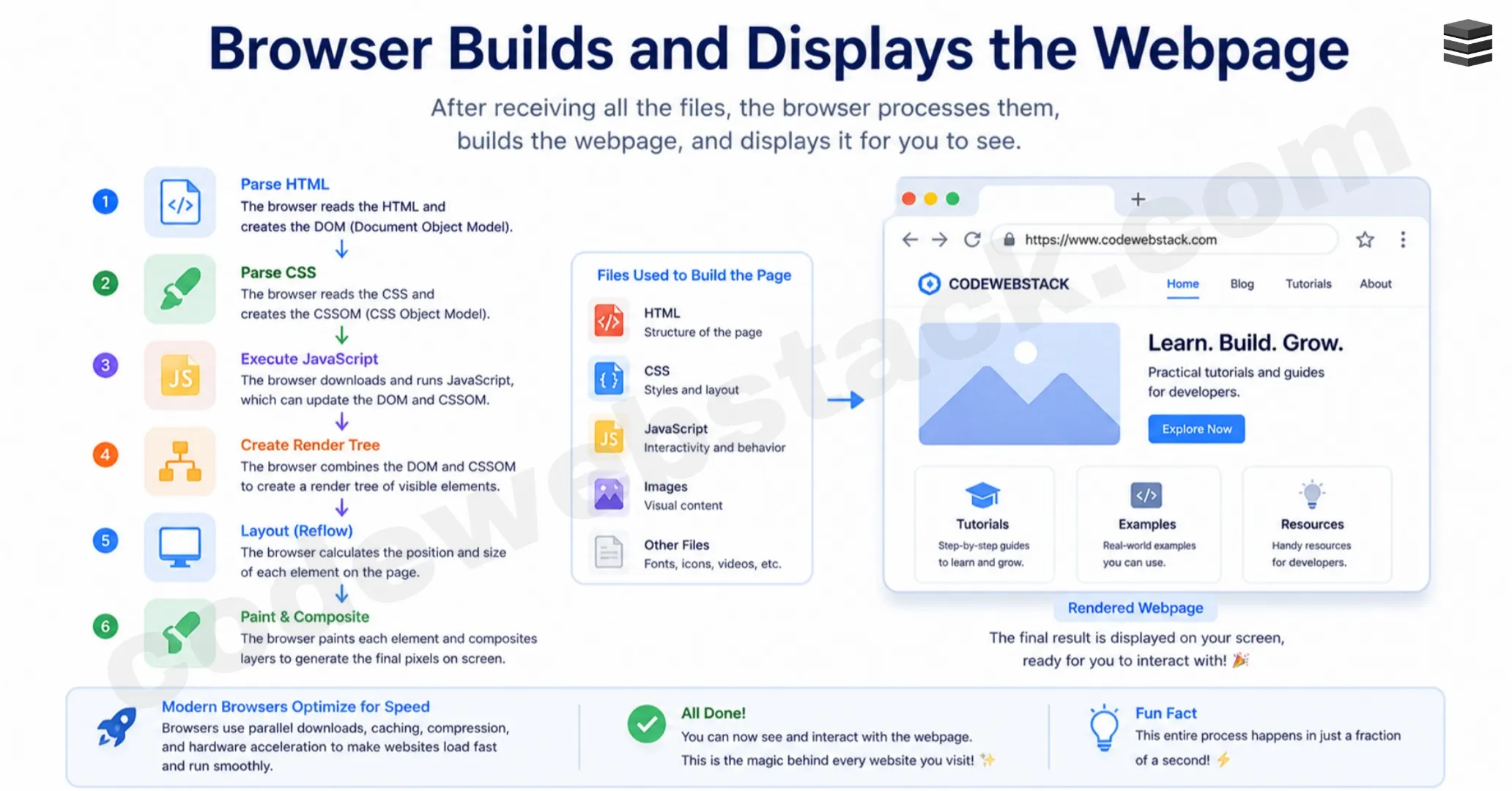 How a Webpage Loads: From URL to Webpage in 8 Core Steps - Step 5: Browser builds and displays webspage